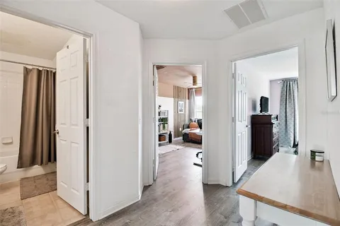 a view of a living room and a bathroom
