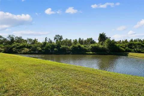 a view of an ocean and trees