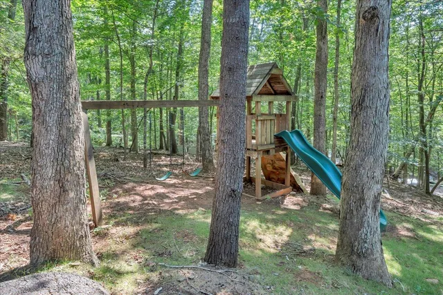 a view of a garden from a balcony