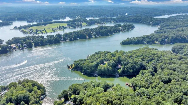 a view of a lake with houses
