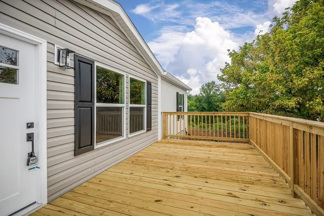 a view of a wooden balcony