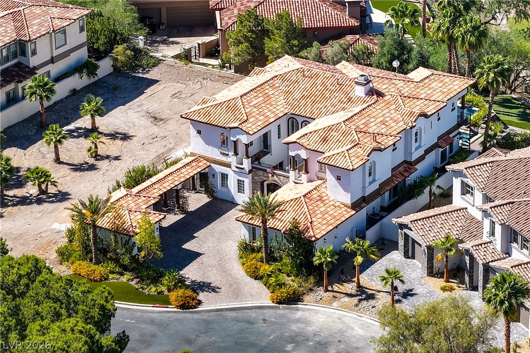 6 Rue Du Ville Henderson, NV 89011 - Photo 89 of 99 This spacious estate offers a grand exterior with traditional roof tiles and a paved driveway.
