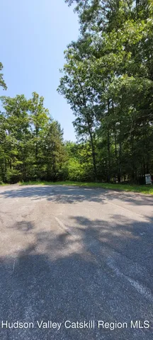 a view of a field with trees in background