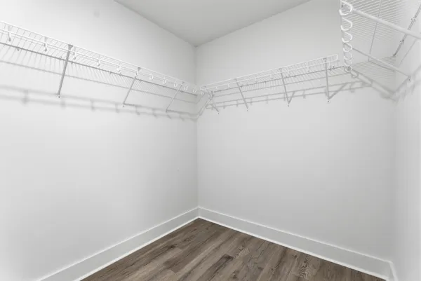 a view of a room with racks on the wall