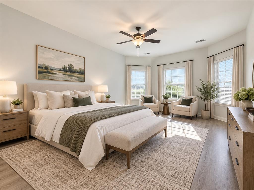 2950 Parker Road Anna, TX 75409 - Photo 5 of 12 Recessed lighting, wood-finish flooring, ceiling fan, and multiple windows with blinds