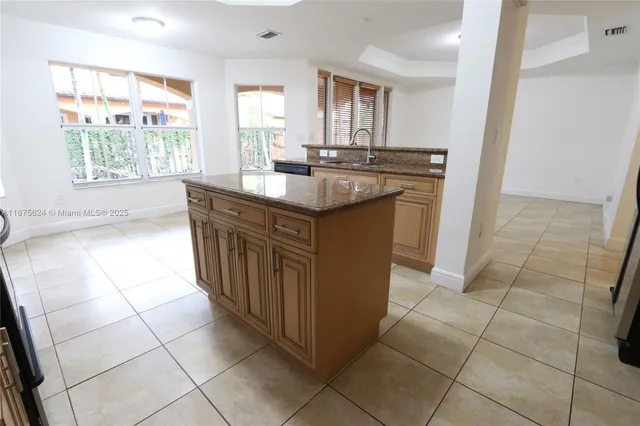 a kitchen with a sink a counter top space and cabinets