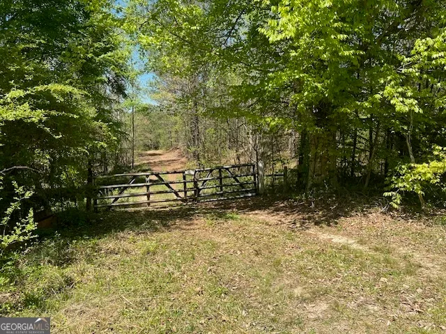 a view of a yard with wooden fence