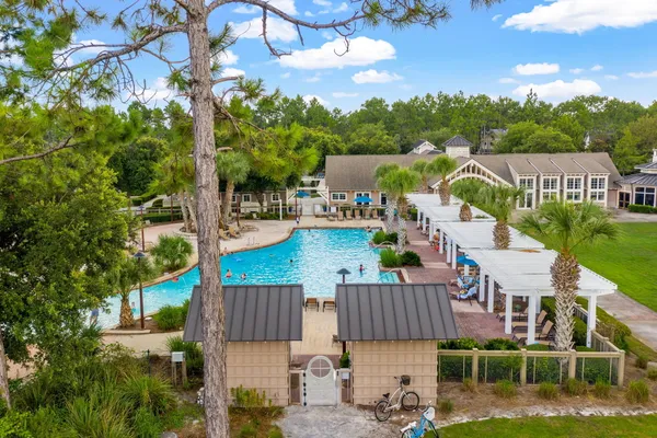 a view of a swimming pool with a patio
