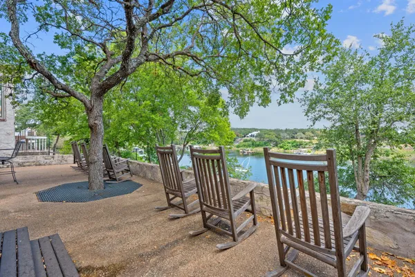 a view of outdoor seating and garden