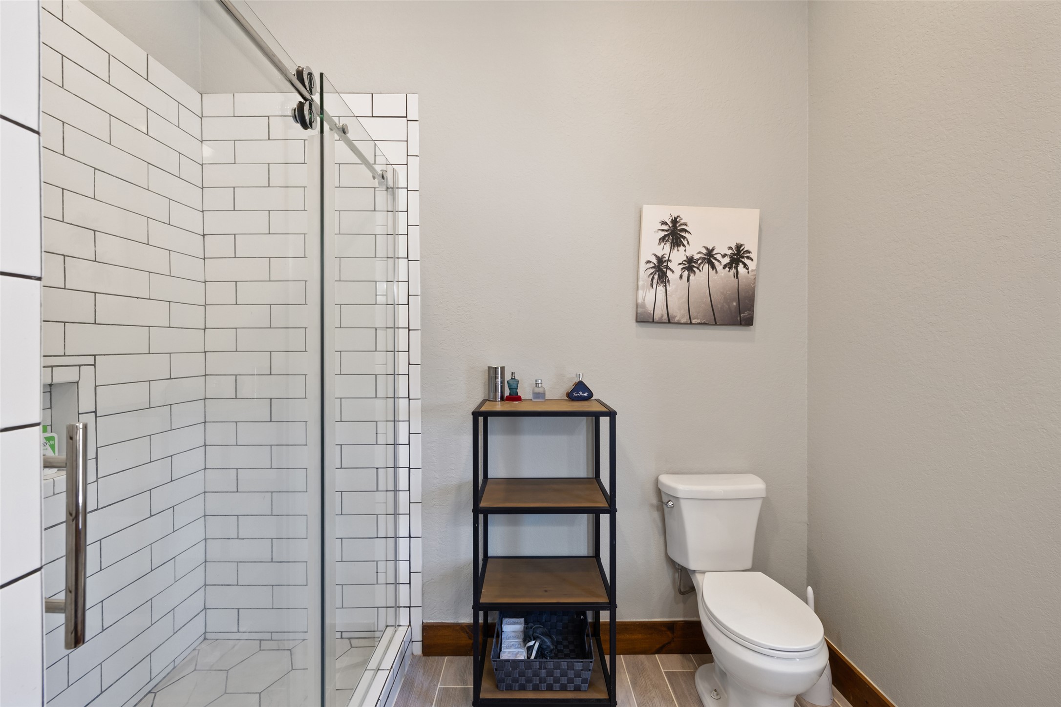 664 Martindale Falls Road Martindale, TX 78655 - Photo 19 of 21 Enclosed shower with subway tile surround, clear glass door, and built-in shower niche
