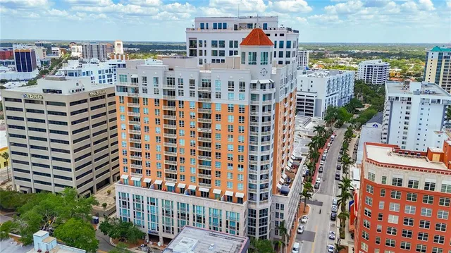 a view of a city with tall buildings