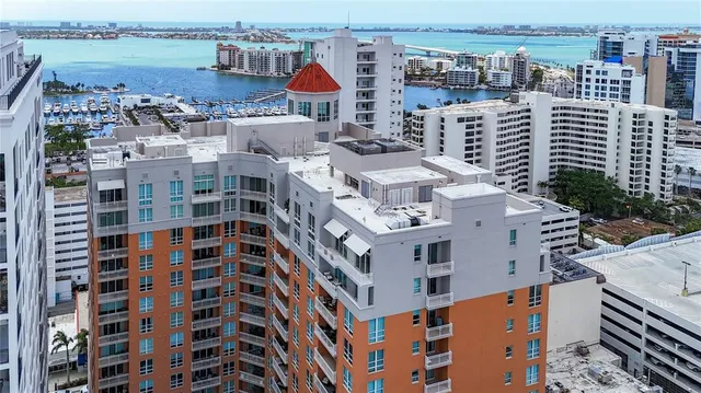 a view of a city with tall buildings