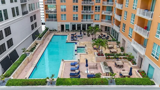 a aerial view of a multi story building