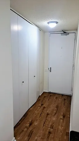 a view of a room with a window