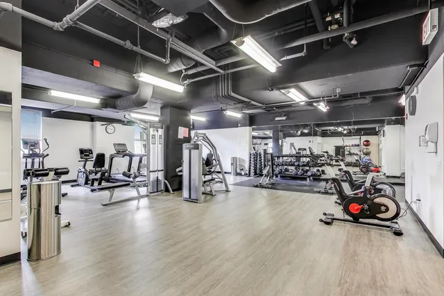 a view of a room with gym equipment