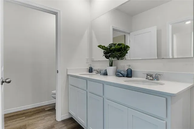 a bathroom with a sink a vanity and a mirror