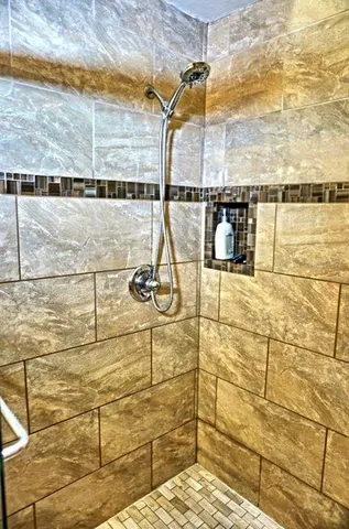 a bathroom with shower