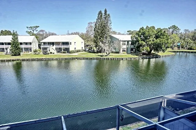 a view of a lake with houses