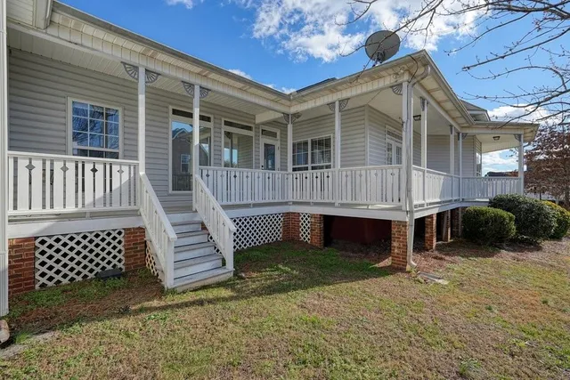 a view of a house with a large window