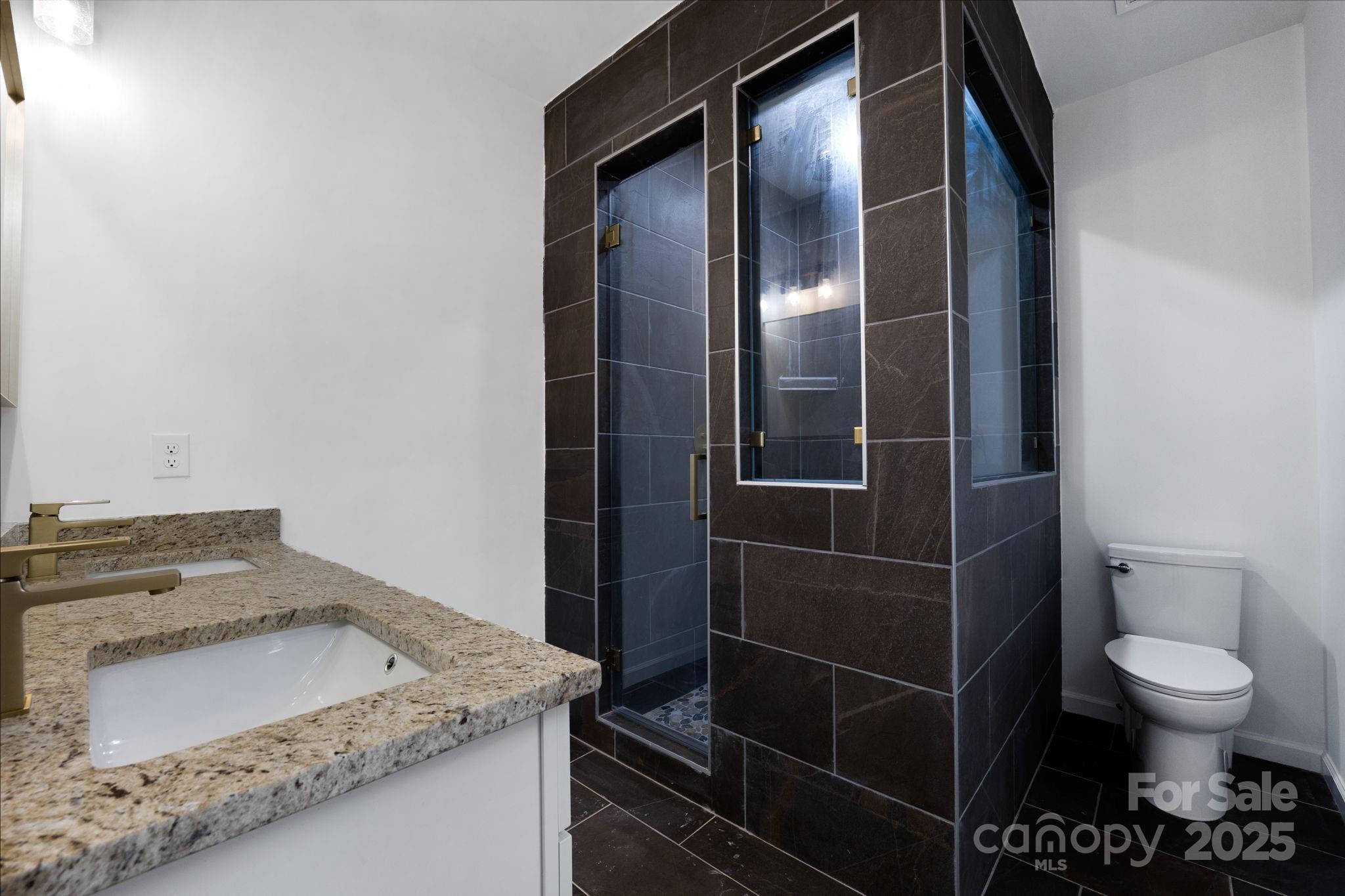 203 Bud Black Road Crouse, NC 28033 - Photo 18 of 47 a bathroom with a granite countertop sink and toilet