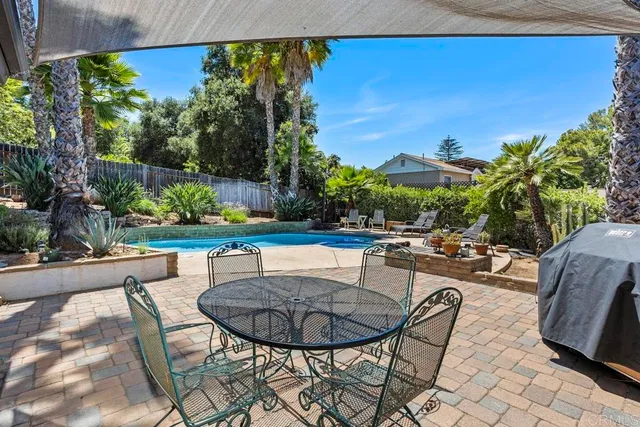 a view of swimming pool having outdoor seating
