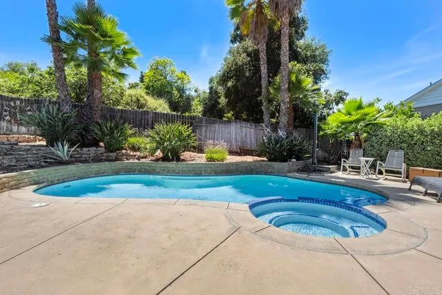 a view of a yard with wooden floor and a palm tree