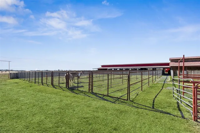 a view of a green field with clear sky