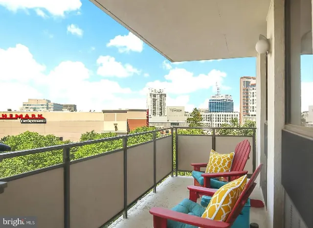 a balcony with city view