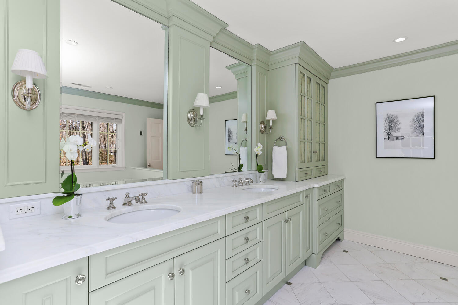 26 Beech Road New Canaan, CT 06840 - Photo 27 of 41 a bathroom with a granite countertop sink mirror and double