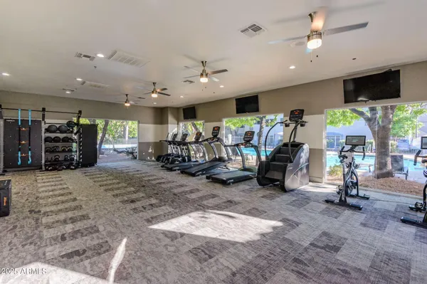 a view of a room with gym equipment