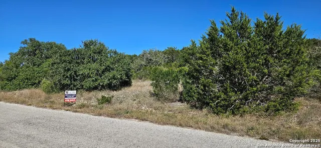 a view of a street with a trees in the background