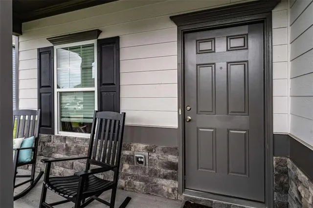 a view of balcony and chair