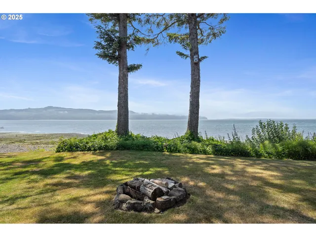 a view of a lake with a big yard