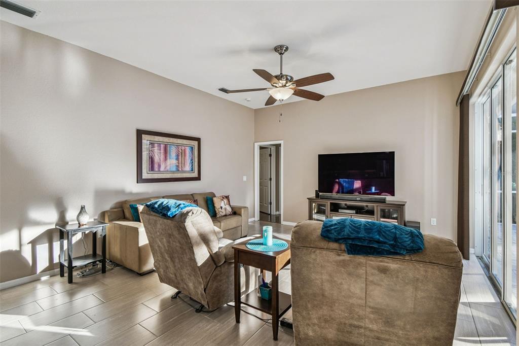 1955 Dunloe Circle Dunedin, FL 34698 - Photo 31 of 94 a living room with furniture a flat screen tv and a fireplace