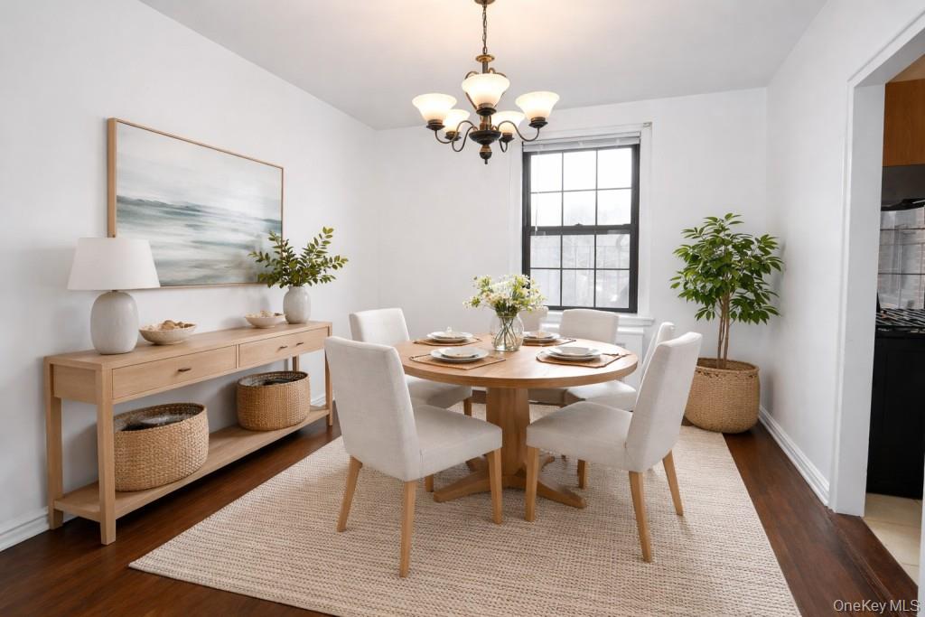 180 Garth Road, Unit 4F Scarsdale, NY 10583 - Photo 2 of 39 Photo Visually Staged. The separate dining room opens to the living room and can be used as a home office. The dining room is approx 10'-11" x 9'-4".