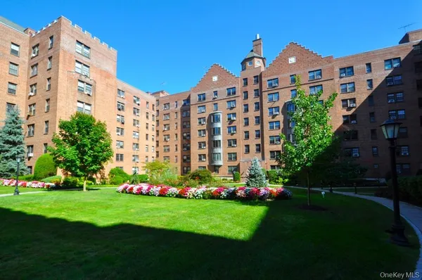 a front view of a multi story building