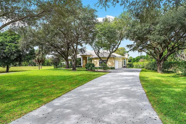 a view of a trees in front of a house