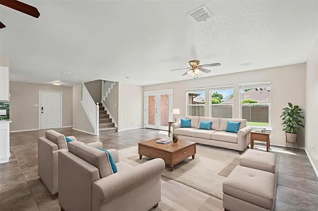 a living room with furniture