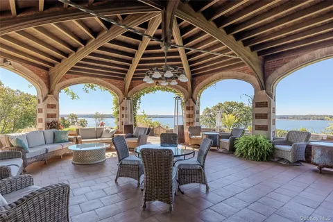 a outdoor space with lots of tables and chairs