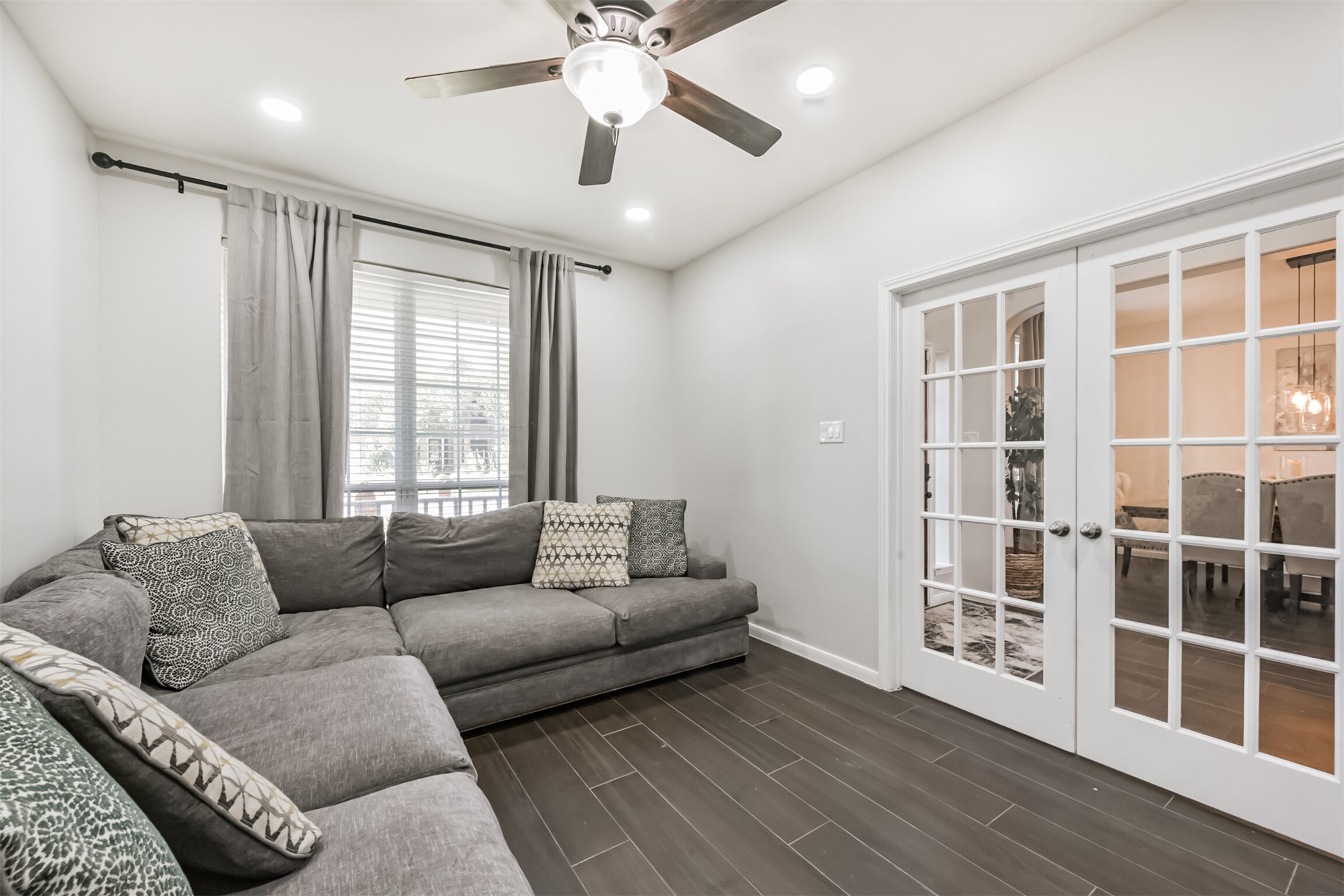 6806 Russelfield Lane Houston, TX 77049 - Photo 10 of 46 Home Office/Study w/Tile Flooring, French doors, recessed LED lighting.