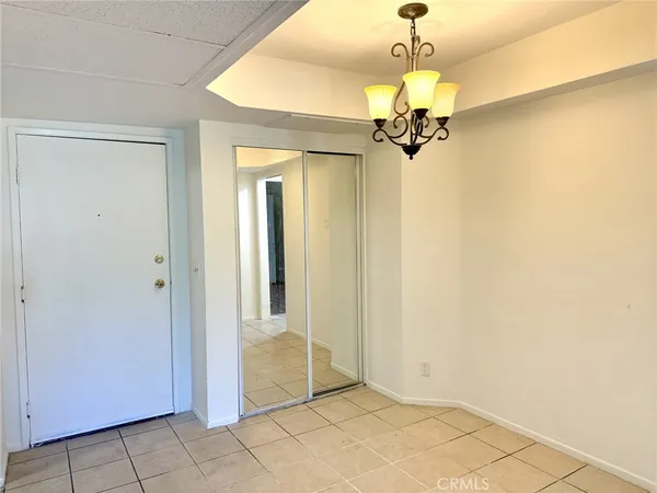 a view of a chandelier in a room