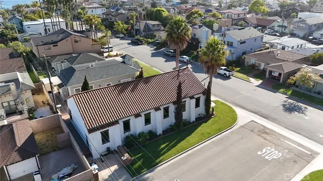 an aerial view of a house with outdoor space