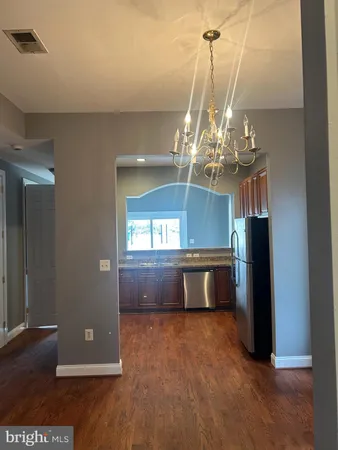 a room with a chandelier