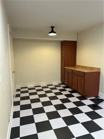 a black and white checkered floor