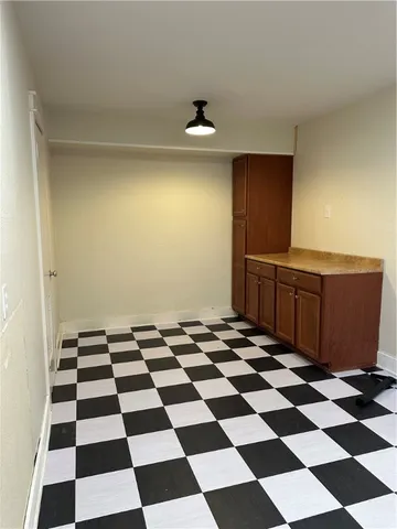 a black and white checkered floor