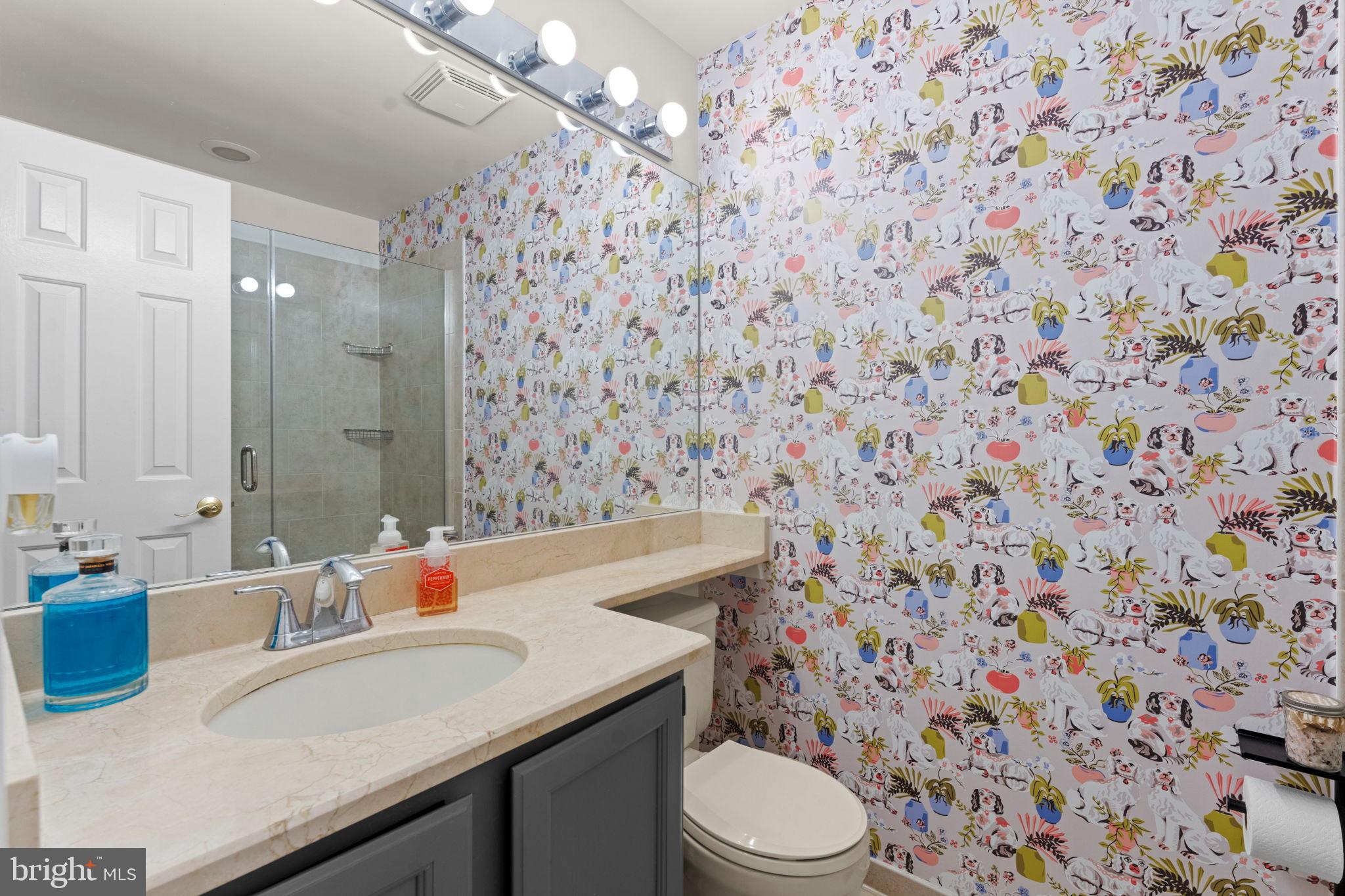 2105 North Rolfe Street, Unit A Arlington, VA 22209 - Photo 16 of 56 a bathroom with a granite countertop sink and a toilet