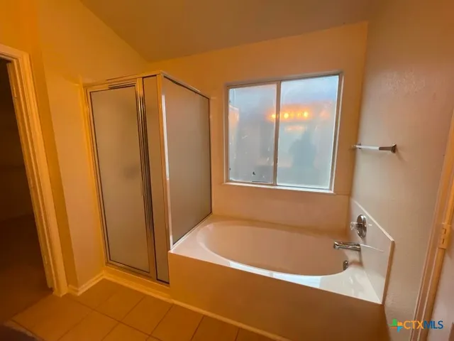 a bathroom with a bathtub and a shower