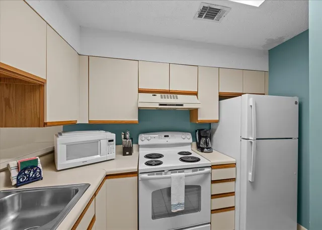 a kitchen with a refrigerator a stove and a sink