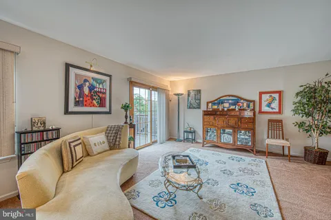 a living room with furniture a rug and a window