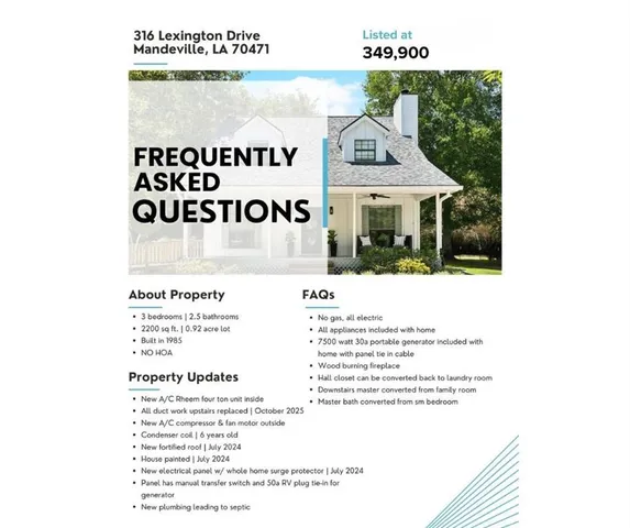 $349,900 | 316 Lexington Drive, Mandeville, LA 70471